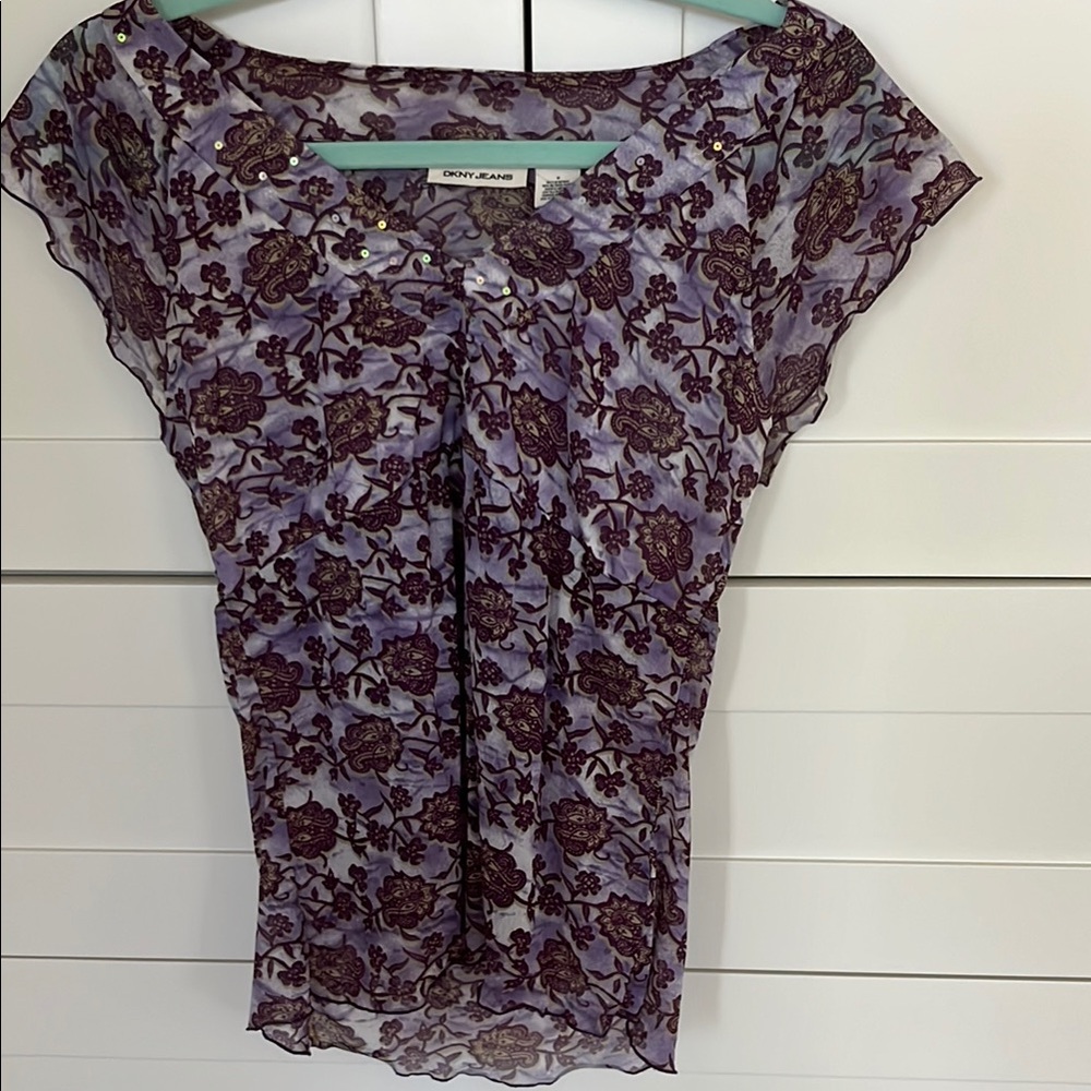 DKNY Purple Sheer Fitted Blouse